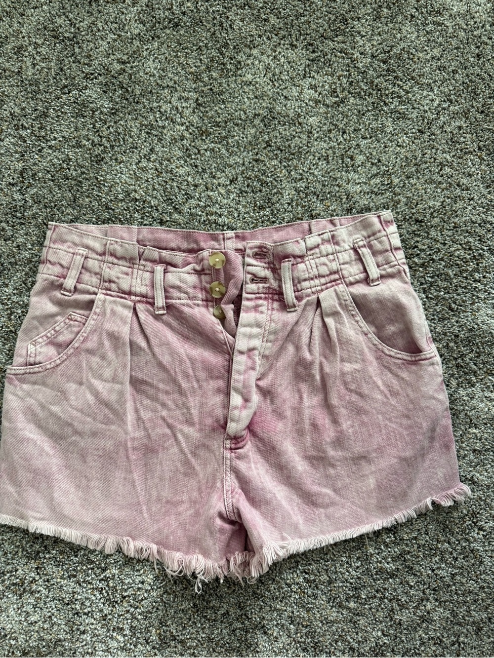 We The Free Washed Pink High-Rise Denim Shorts with Frayed Hem